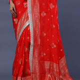 Scarlet Red Banarasi Saree With Scallop Border