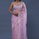 Bright Lilac Tissue Organza Saree With Scallop Border