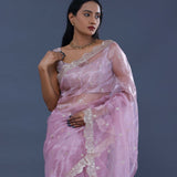 Bright Lilac Tissue Organza Saree With Scallop Border