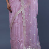 Bright Lilac Tissue Organza Saree With Scallop Border
