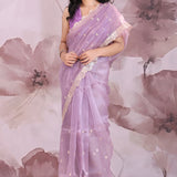 Lilac Organza Saree With Scallop Border