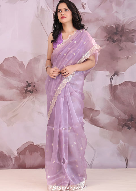 <img>  Organza Saree With Scallop Border