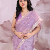 Lilac Organza Saree With Scallop Border