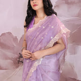 Lilac Organza Saree With Scallop Border