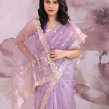 Lilac Organza Saree With Scallop Border