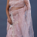 Pastel Pink Tissue Organza Saree With Scallop Border