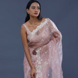 Pastel Pink Tissue Organza Saree With Scallop Border