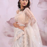 White Organza Saree With Scallop Border
