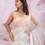 White Organza Saree With Scallop Border
