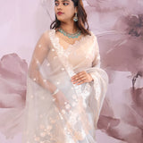 White Organza Saree With Scallop Border