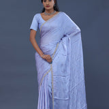 Cornflower Blue Satin Saree With Scallop Border