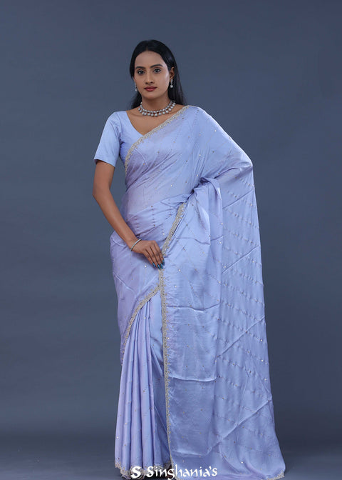  <img> Blue Satin Saree With Scallop Border