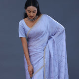 Cornflower Blue Satin Saree With Scallop Border