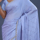 Cornflower Blue Satin Saree With Scallop Border