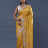 Goldenrod Yellow Tissue Saree With Scallop Border