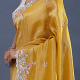 Goldenrod Yellow Tissue Saree With Scallop Border