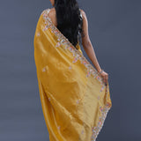 Goldenrod Yellow Tissue Saree With Scallop Border