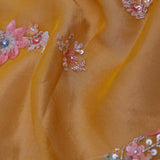 Goldenrod Yellow Tissue Saree With Scallop Border