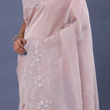 Soft Pastel Pink Crushed Tissue Saree With Scallop Border