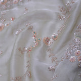 Pale Pista Green Tissue Saree With Embroidery Work