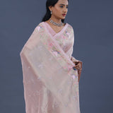 Pastel Pink Crushed Tissue Saree With Scallop Border