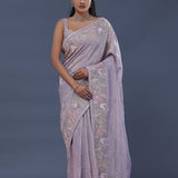 Lavender Crushed Tissue Saree With Embroidery Work