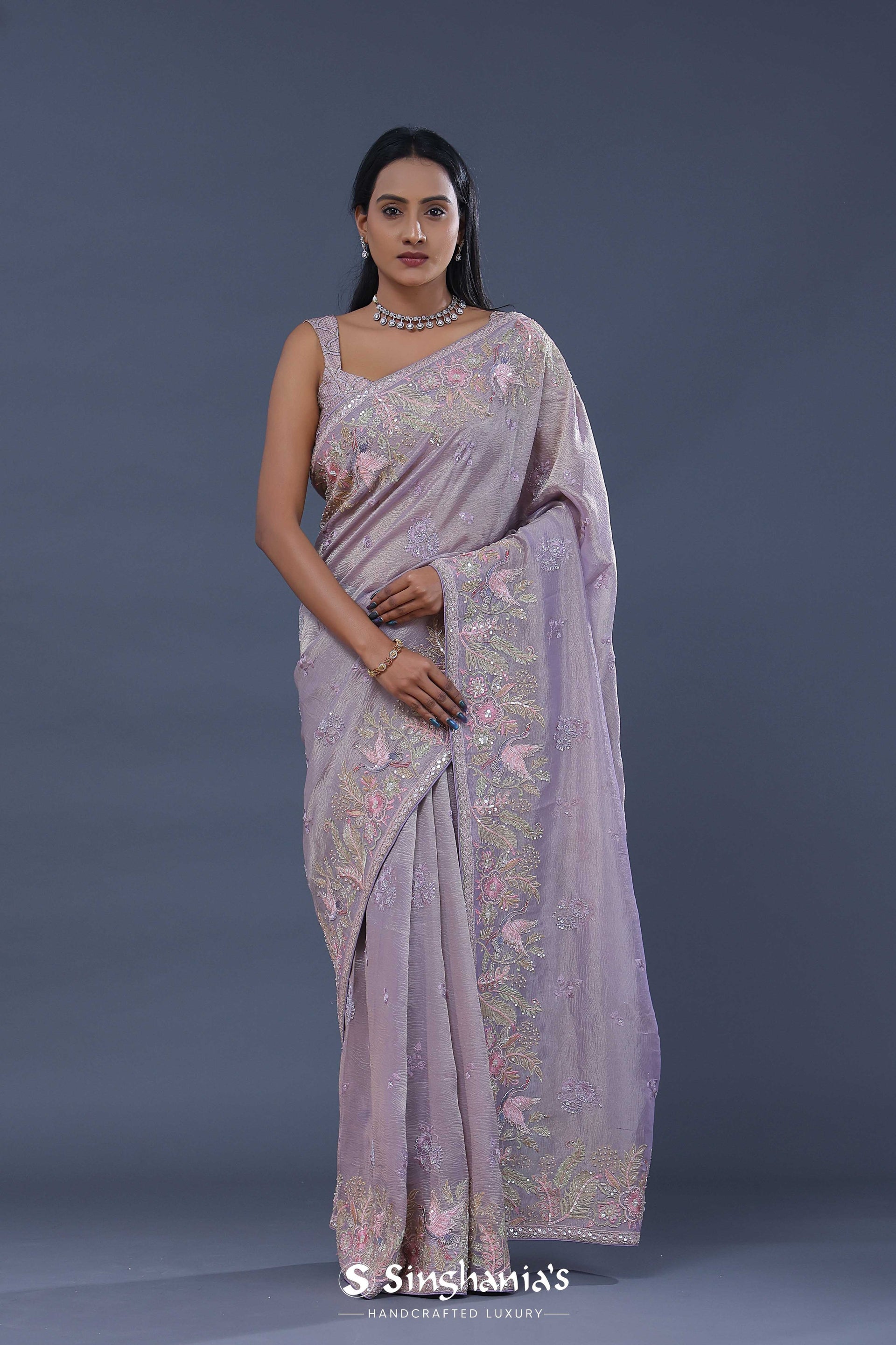 <img> Tissue Saree With Embroidery Work
