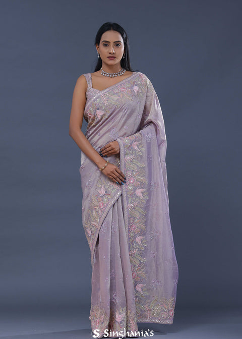 <img> Tissue Saree With Embroidery Work