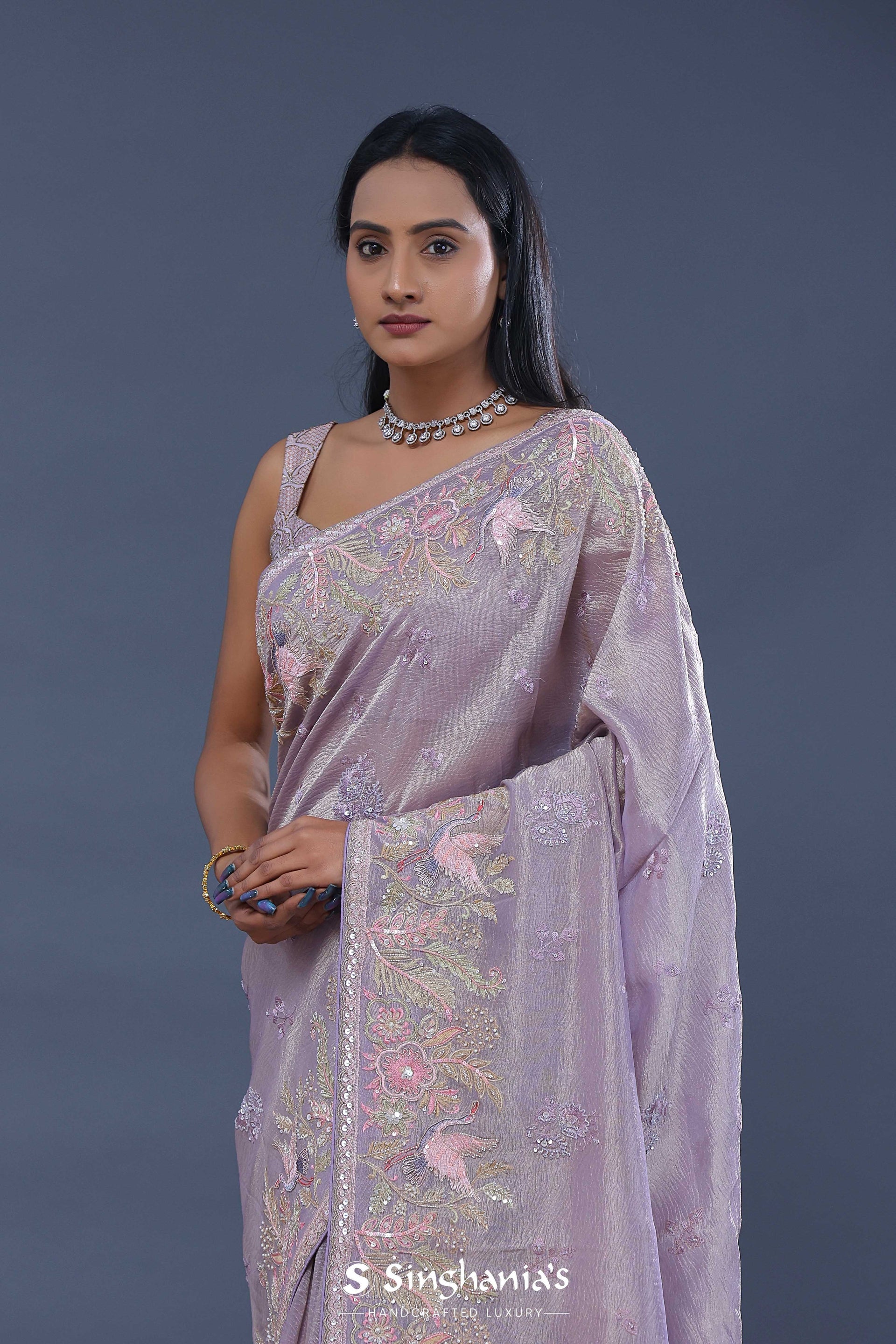<img> Tissue Saree With Embroidery Work