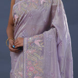 Lavender Crushed Tissue Saree With Embroidery Work