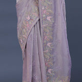 Lavender Crushed Tissue Saree With Embroidery Work