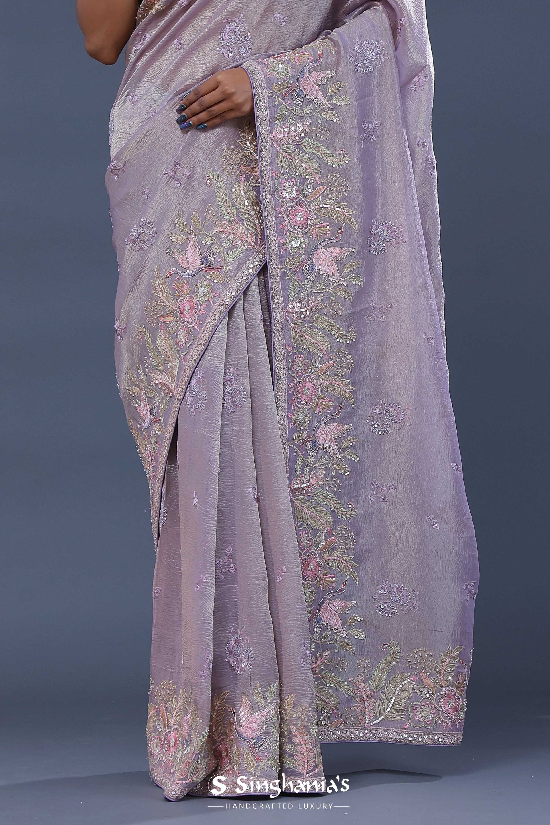 <img> Tissue Saree With Embroidery Work