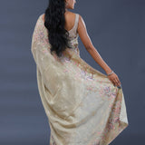 Gin Green Crushed Tissue Saree With Embroidery Work