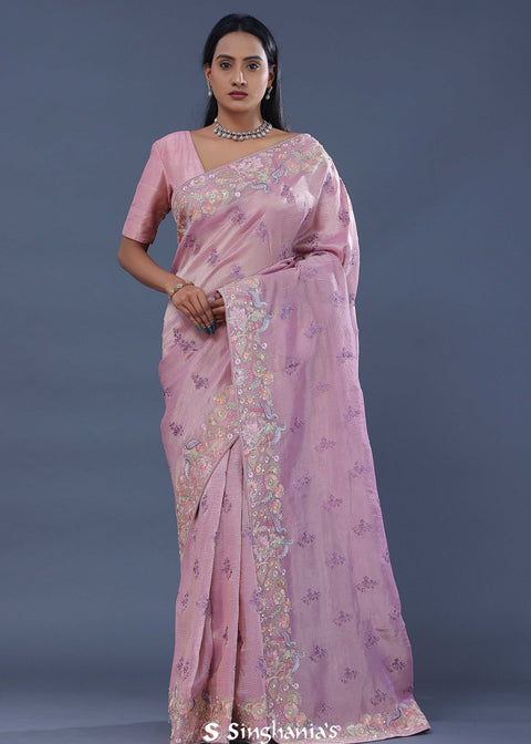  <img> Pink Tissue Saree With Embroidery Work
