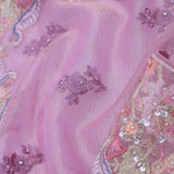 Carnation Pink Crushed Tissue Saree With Embroidery Work