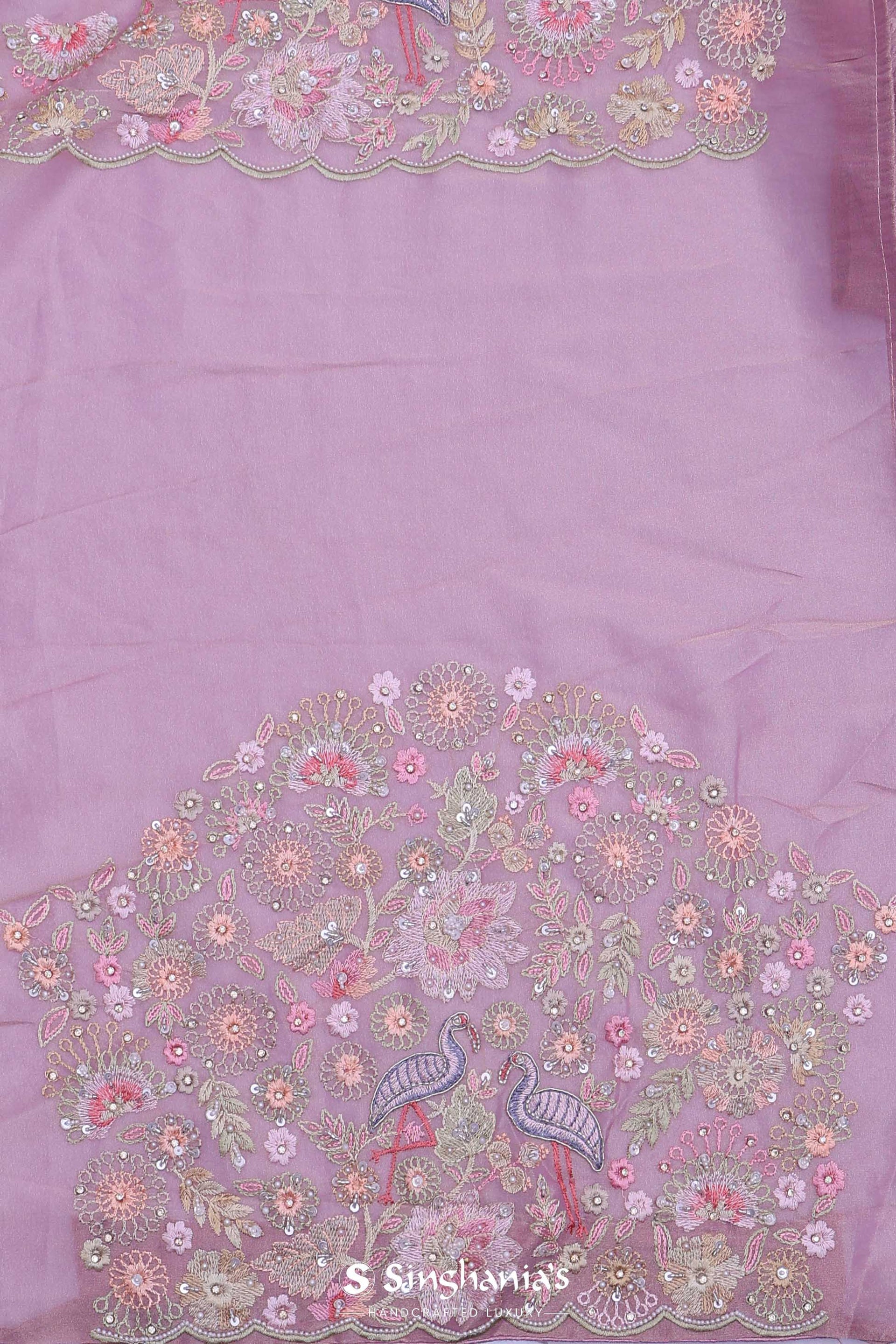  <img> Pink Tissue Saree With Embroidery Work