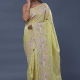 Tan Brown Crushed Tissue Saree With Embroidery Work