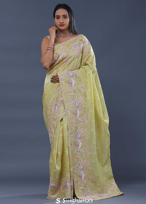 <img> Tan Brown Crushed Tissue Saree With Embroidery Work
