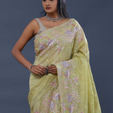 Tan Brown Crushed Tissue Saree With Embroidery Work