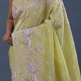 Tan Brown Crushed Tissue Saree With Embroidery Work