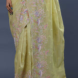 Tan Brown Crushed Tissue Saree With Embroidery Work