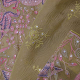Tan Brown Crushed Tissue Saree With Embroidery Work
