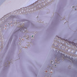 Blueish Silver Tissue Saree With Scallop Border