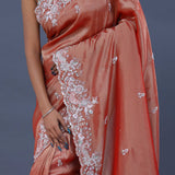 Chestnut Brown Tissue Saree With Scallop Border