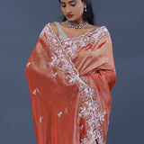 Chestnut Brown Tissue Saree With Scallop Border
