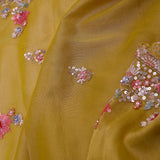 Slime Green Georgette Tissue Saree With Scallop Border