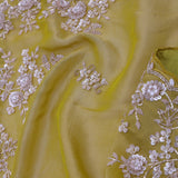 Light Lime Green Crushed Tissue Saree With Scallop Border