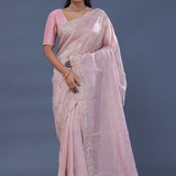 Soft Pink Georgettte Tissue Saree