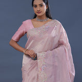Soft Pink Georgettte Tissue Saree