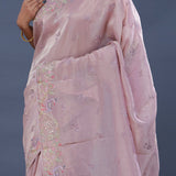Soft Pink Georgettte Tissue Saree